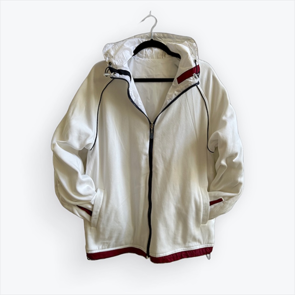 REVERSIBLE White Parka with Red & Blue Detailing, Size XL